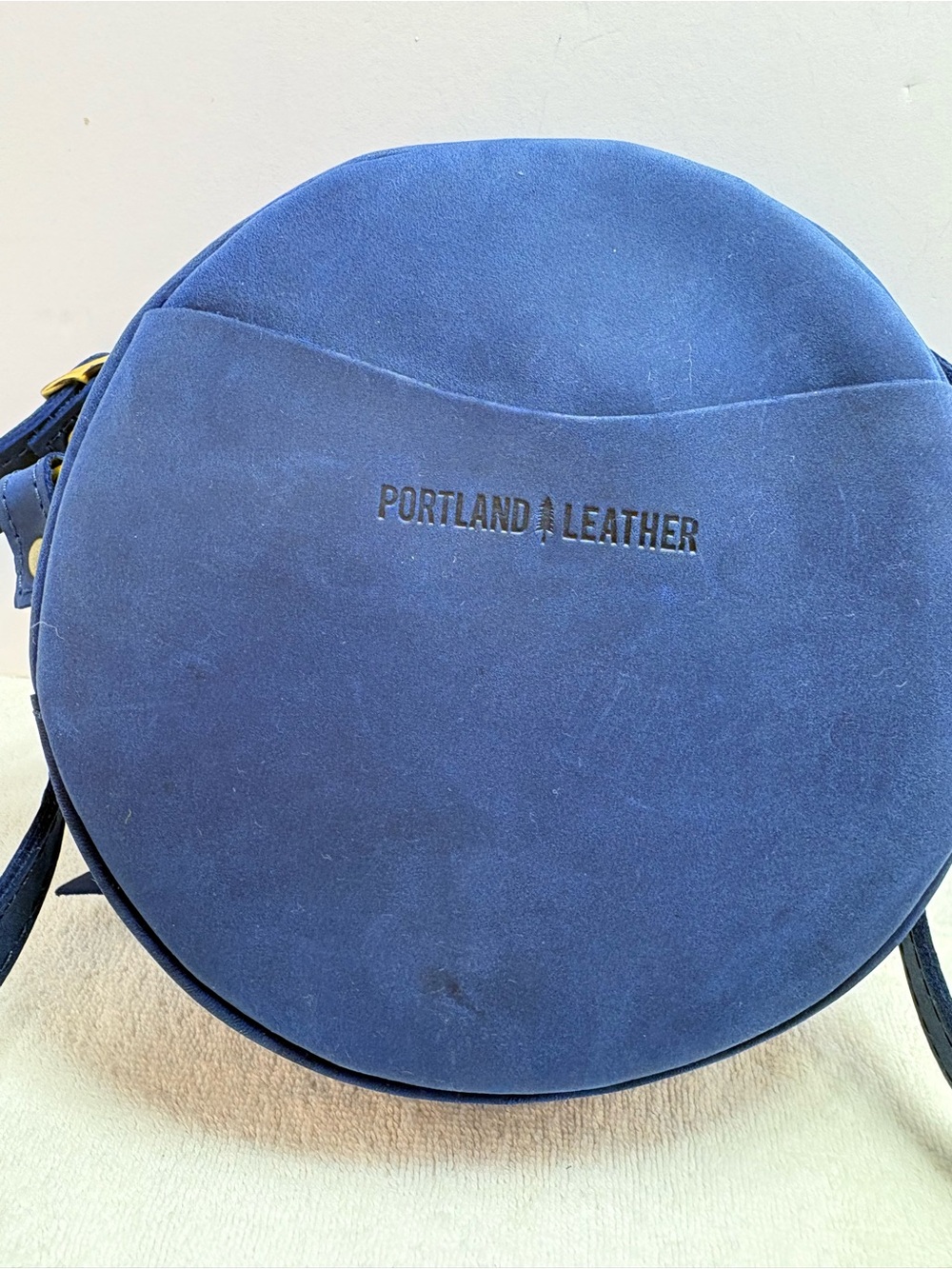 Portland Leather New Without Tags Blue Suede Round Crossbody Belt Bag